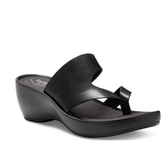 EASTLAND Leather Thong Wedge Sandals - Picture 1 of 4